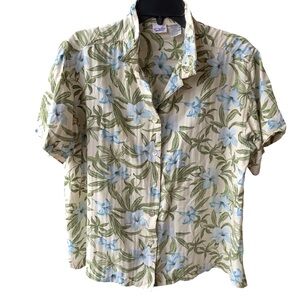 Large OP Sport Green and Blue Floral Hawaiian Shirt